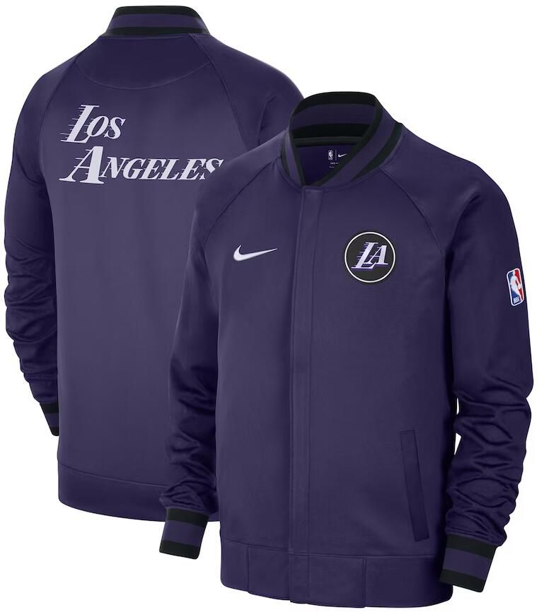 Men Los Angeles Lakers Purple Nike City Edition Full Zip Jacket 2023 NBA Jersey